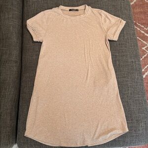 YEXIPO Short Sleeve T-Shirt Dress with Pockets in Beige Heather